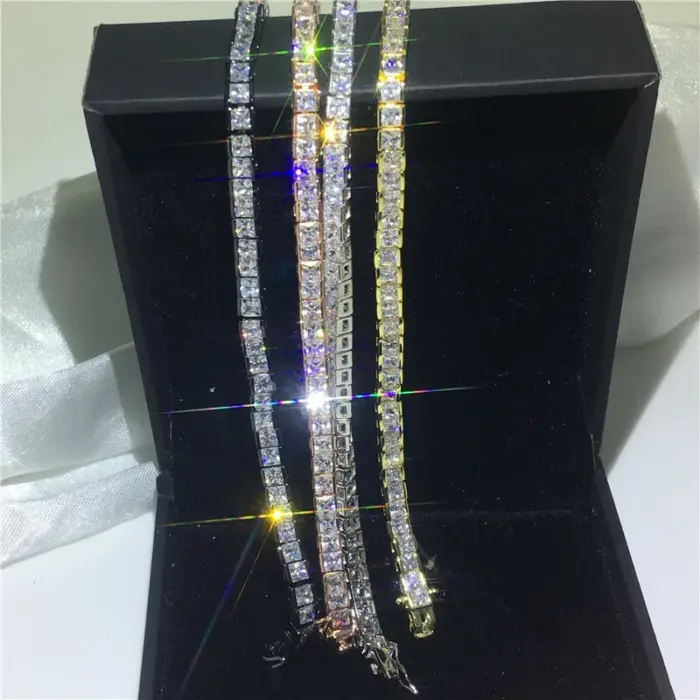 Trendy Princess cut Lab Diamond Bangle Bracelet 14K Gold Engagement Wedding Bracelets For Women Bridal Tennis Party Jewelry Gift 3