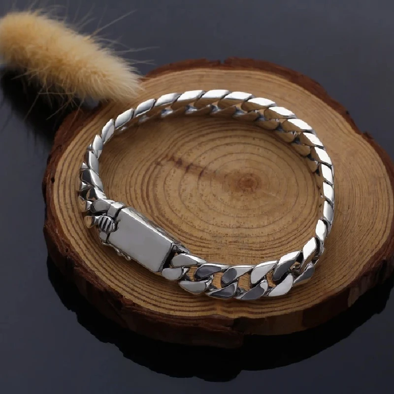 Real Solid S925 Sterling Silver Bracelet For Men Women Punk Couple Jewelry Authentic S925 Silver Bracelet Certified Jewelry