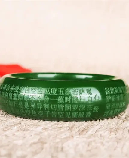 Natural Green Jade Heart Sutra Bangle Bracelet Genuine Chinese Hand-Carved Charm Jewelry Amulet for Men Women Luck Gifts 1