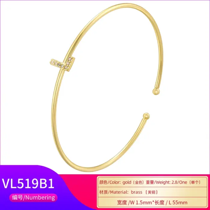 ZHUKOU 18K gold plated micro-set zirconia 26 letters A-Z simple unisex bracelet lucky letters bracelet silvery: VL519 4