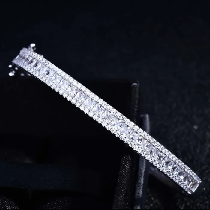Platinum Plated Cuff Bracelet Cubic Zirconia Rainbow Gradient Jewelry Gift for Women Her Wedding Anniversary Luxury Jewelry 4