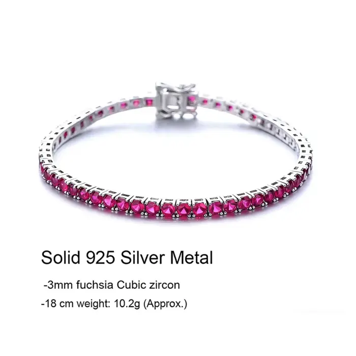 YLMyself 925 Silver Tennis Bracelet For Women, 3mm Ruby Or Sapphire Cubic Zircon, 15–20CM, Elegant Wedding Jewelry Gift 5
