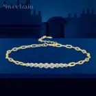 Sweetrain Full Moissanite Bracelets for Women Adjustable Chain 925 Sterling Silver Plated 18K Gold Dainty Bracelet GRA Certified 1