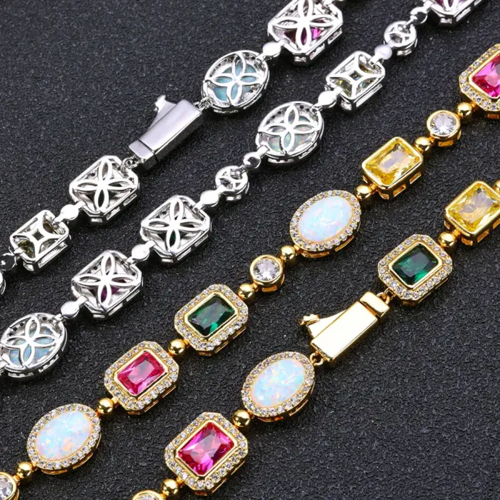 NUOYA Multi Colored Opal Geometric Women Bracelet 18k Gold Plated Diamond Accent Luxurious Hip hop Boutique Jewelry 4