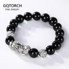 Black Obsidian Stone Bracelets Hand Accessories For Men With Real Sterling Silver Pixiu Feng Shui Crystals Jewelry Armband Heren 1
