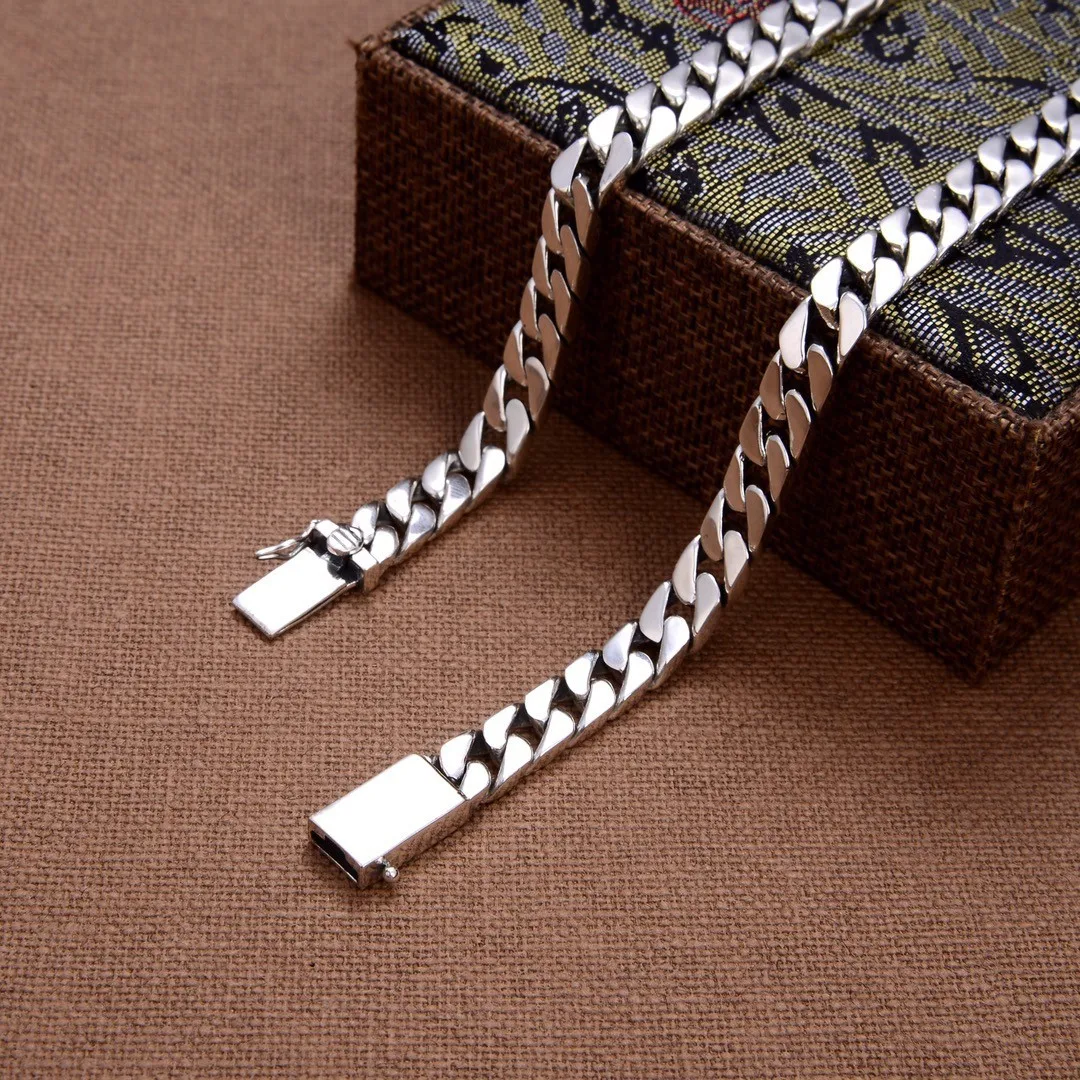 Real Solid S925 Sterling Silver Bracelet For Men Women Punk Couple Jewelry Authentic S925 Silver Bracelet Certified Jewelry