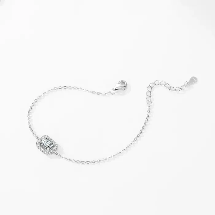 Ailmay 925 Sterling Silver Luxury Dazzling Rectangle1Ct Zirconia Link Chain Charm Bracelet For Women Wedding Engagement Jewelry 4