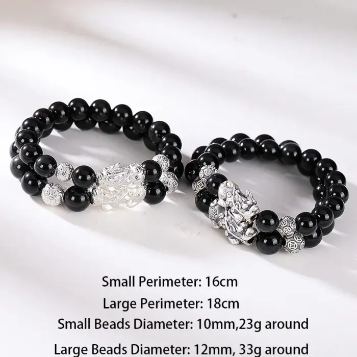 Black Obsidian Stone Bracelets Hand Accessories For Men With Real Sterling Silver Pixiu Feng Shui Crystals Jewelry Armband Heren 2