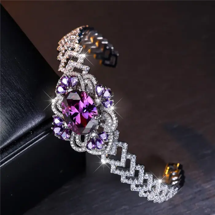 Charm Female Purple Zircon Stone Oval Bracelet Cute Silver Color Adjustable Summer Wedding Jewelry For Women 3