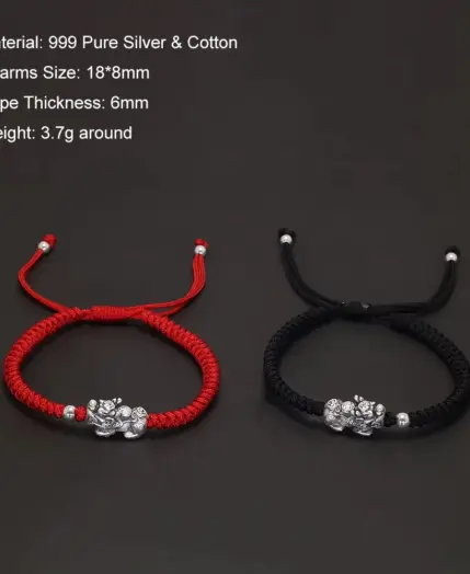 Handmade 999 Pure Silver Feng Shui Pixiu Charms Rope Braided Bracelet Good Luck Wealth Unisex Wristband Friendship Jewelry Gift 2 Handmade 999 Pure Silver Feng Shui Pixiu Charms Rope Braided Bracelet Good Luck Wealth Unisex Wristband Friendship Jewelry Gift 2
