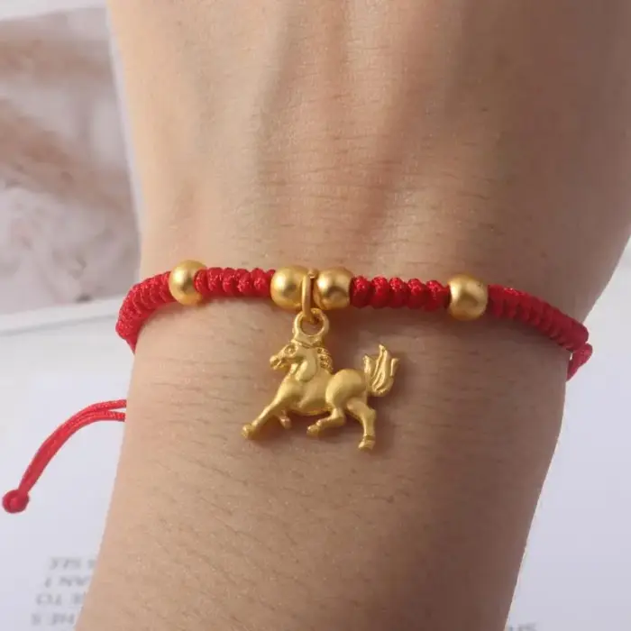 1Piece 2026 Horse Year Lucky Red Rope Bracelet Chinese Style Zodiac Horse Braided Bracelet Women Fashion Jewelry 5
