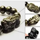 Natural Obsidian Beads Bracelet Gold Color Energy Stone Hand String Pixiu Lucky Brave Troops Women Men Jewelry 4