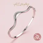 Ailmay Solid 925 Sterling Silver Irregular New Fashion Simple Wave Line Bracelets Clear Zircon Europe Wedding Engagement Jewelry 5
