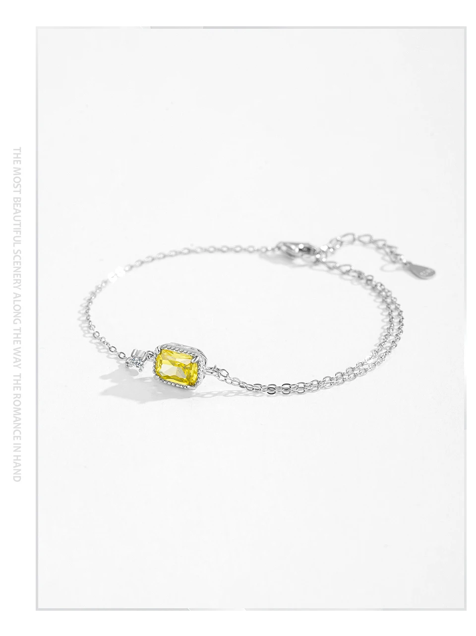 925 Sterling Silver Mini Rectangular Pink Zircon Exquisite Chain Bracelets For Women Girl Holiday Or Anniversary Gold Pla
