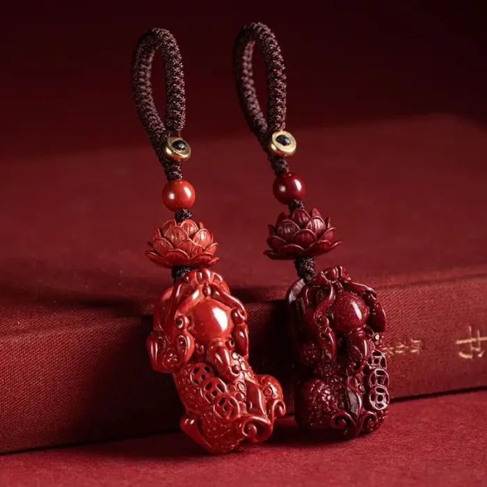 Customized Cinnabar Lotus Pixiu Key Chain Organic Jewellery Carved Fashion Chinese Charm Gifts Amulet Bag Buckle Pendant Red 1 Customized Cinnabar Lotus Pixiu Key Chain Organic Jewellery Carved Fashion Chinese Charm Gifts Amulet Bag Buckle Pendant Red 1