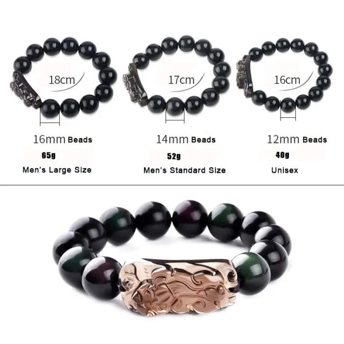 Natural Stone Men Bracelet Black Obsidian Beads With Ice Obsidian Pixiu Brave Troops Rosary Buddha Jewelry For Men And Women 3