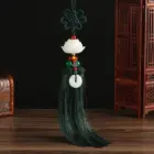 Chinese Knot Natural Obsidian Carved Lotus God of Fortune Amulet Lucky Pendant Silk Tassel Ornaments Gift keychain Jewelry 5