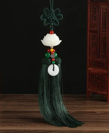 Chinese Knot Natural Obsidian Carved Lotus God of Fortune Amulet Lucky Pendant Silk Tassel Ornaments Gift keychain Jewelry 5