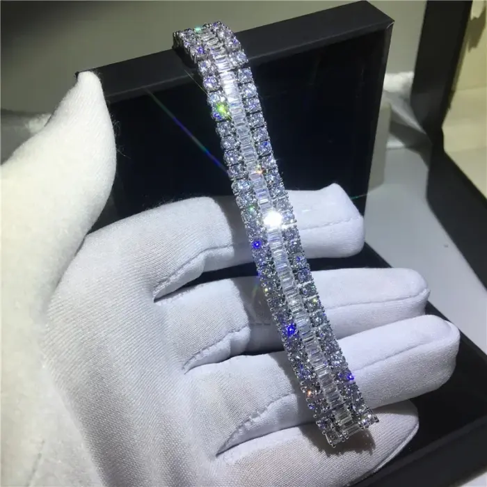 Handmade Lovers Tennis Bracelet Lab Diamond White Gold Filled Party Engagement Bracelets for Women Wedding Accessaries 1