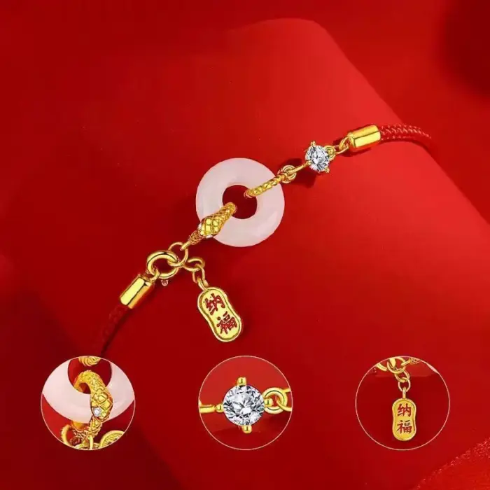 【A-Beautiful】Fashion Lucky Red Rope Snake Pendant Bracelet For Women Chinese Zodiac Snake Year Braided Bracelets New Year Gifts 1