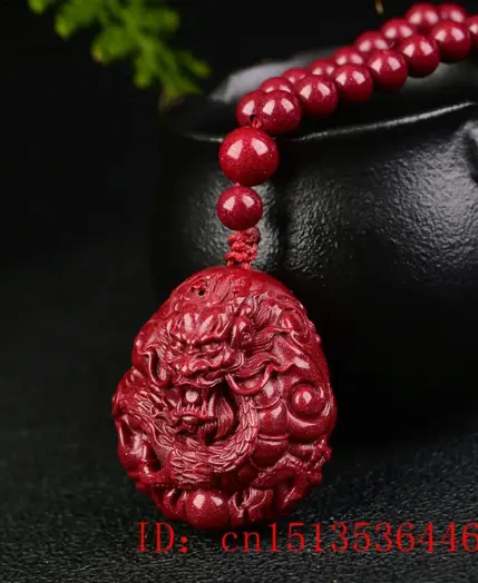 Fashion Cinnabar Jade Dragon Ball Pendant 108 Beads Necklace Jewellery Chinese Healing Women Man Luck Gift Sweater Chain 1