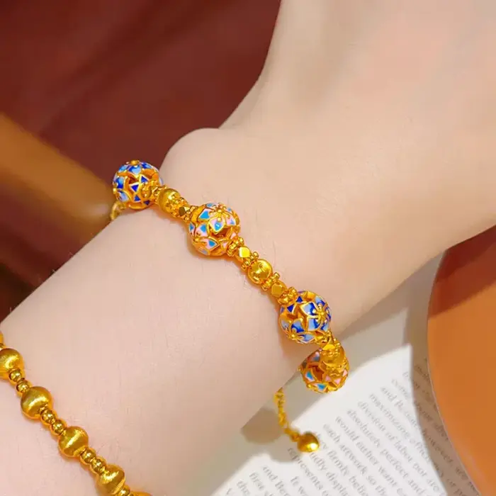 AU999 Bauhinia Lucky Bead Bracelet Women's 24K Gold - Anti-deform gold, durable band, bead carries wishes 4 AU999 Bauhinia Lucky Bead Bracelet Women's 24K Gold - Anti-deform gold, durable band, bead carries wishes 4