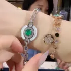BELLUX 925 Silver Synthetic Zircon Bracelet Green Chalcedony Lucky Buckle Full Diamond Fashion Bracelet 3