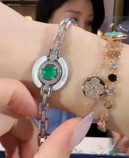 BELLUX 925 Silver Synthetic Zircon Bracelet Green Chalcedony Lucky Buckle Full Diamond Fashion Bracelet 3