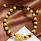 Chinese Pixiu Lucky Bead Gold Bracelet! 24K Gold AU999 Women's, Translucent Beads + Matte Pixiu, Adjustable Cord, Birth Year 4