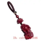 Customized Cinnabar Lotus Pixiu Key Chain Organic Jewellery Carved Fashion Chinese Charm Gifts Amulet Bag Buckle Pendant Red 5