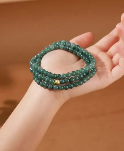 JD Natural Stone Guatemala Jadeite Buddha Bead Multi-Layer Bracelets Women Vintage All Match Yoga Meditation Elastic Necklaces 3