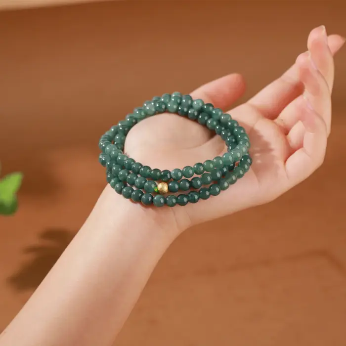 JD Natural Stone Guatemala Jadeite Buddha Bead Multi-Layer Bracelets Women Vintage All Match Yoga Meditation Elastic Necklaces 3