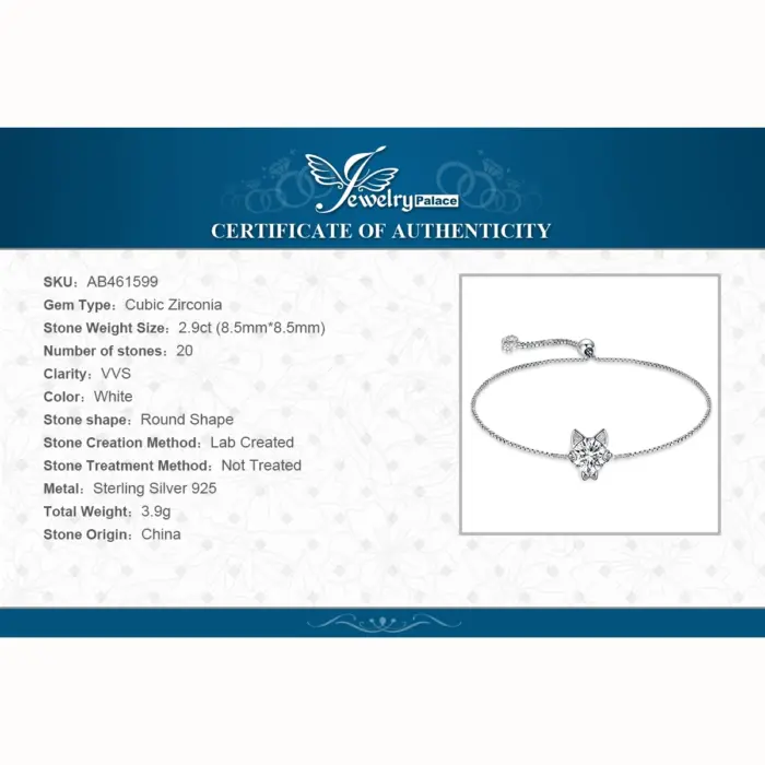 JewelryPalace New Arrival Love Cat 1.7ct Round Gemstone 925 Sterling Silver Adjustable Link Bracelet for Woman Fine Jewelry Gift 6