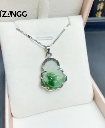 925 Silver Inlaid Jade Buddha Necklace Jadeite Ice Mini Maitreya Buddha Personalized Pendant Lucky Amulet 1 925 Silver Inlaid Jade Buddha Necklace Jadeite Ice Mini Maitreya Buddha Personalized Pendant Lucky Amulet 1