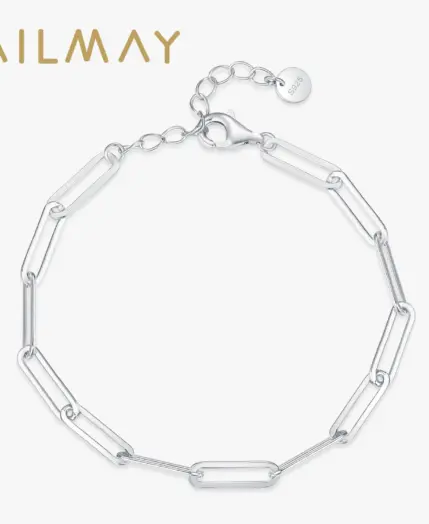 Ailmay 925 Sterling Silver Simple Hollow Out Geometric Bracelets for Women Trendy Chain Bracelets Party Accessories Fine Jewelry 1