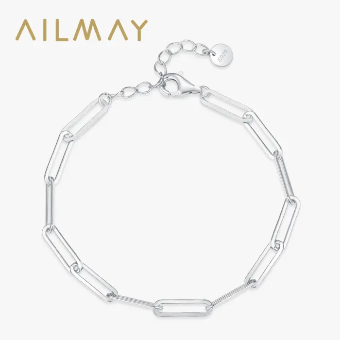 Ailmay 925 Sterling Silver Simple Hollow Out Geometric Bracelets for Women Trendy Chain Bracelets Party Accessories Fine Jewelry 1