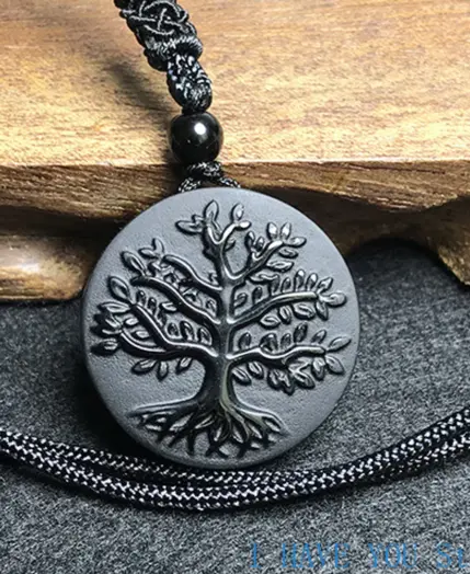 Natural Genuine Obsidian Life Tree Necklace Pendant Healing Crystal Guardian Jade Pendant Male and Female Jade Necklace Jewelry 1