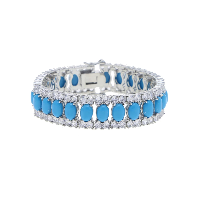 New Women Jewelry Geometric Oval Blue Turquoises Stone Tennis Bracelet For Women