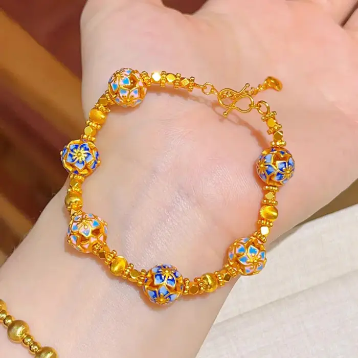 AU999 Bauhinia Lucky Bead Bracelet Women's 24K Gold - Anti-deform gold, durable band, bead carries wishes 6 AU999 Bauhinia Lucky Bead Bracelet Women's 24K Gold - Anti-deform gold, durable band, bead carries wishes 6