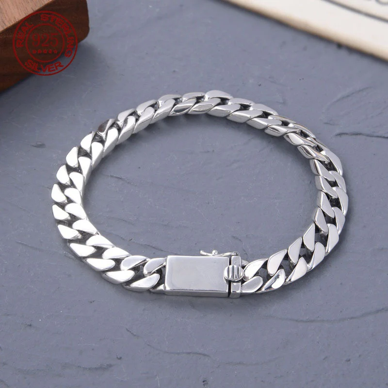 Real Solid S925 Sterling Silver Bracelet For Men Women Punk Couple Jewelry Authentic S925 Silver Bracelet Certified Jewelry
