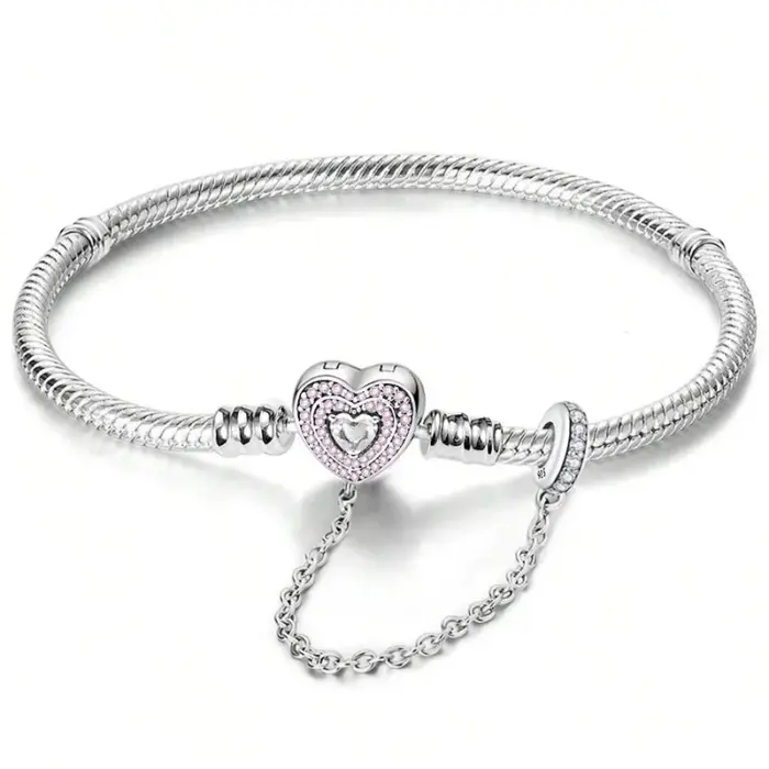 925 Sterling Silver Personalized Simple Love Heart Claw Bracelet DIY Bead Making Fit Original Bracelets Fine Jewelry Gift 2
