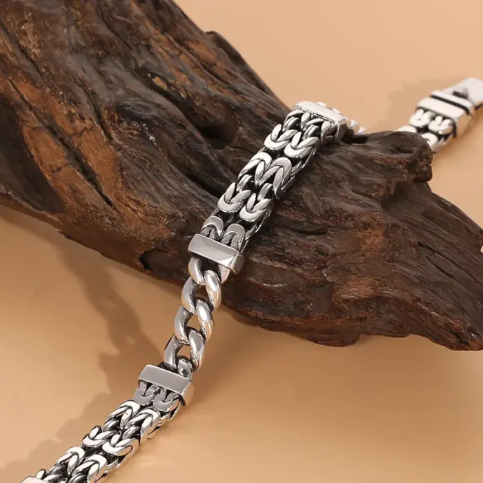S925 Sterling Silver Double-Layer Peace Print Bracelet Woven Retro Personality National Tide National Style Hand Jewelry Gift 5
