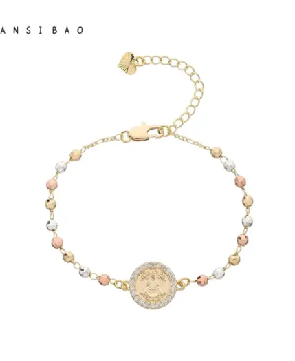 FanSibao Fashion Frontier Maria Statue Tri color Mixed Bead Bracelet Cross Design Women's Exclusive Bracelet 1
