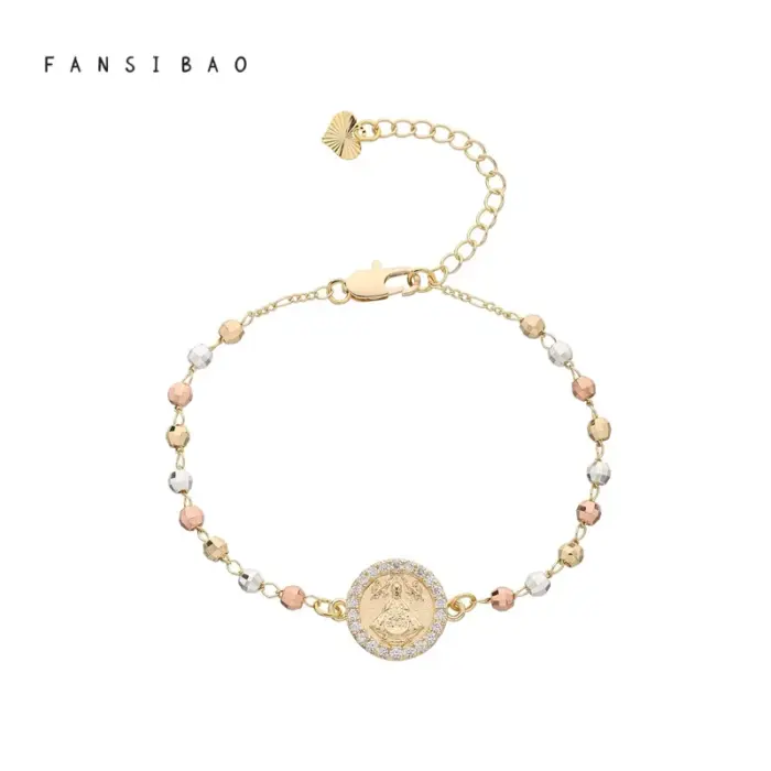 FanSibao Fashion Frontier Maria Statue Tri color Mixed Bead Bracelet Cross Design Women's Exclusive Bracelet 1