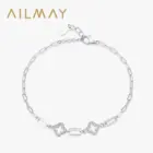 Ailmay Real 925 Sterling Silver Charm Lucky Grass Cubic Zirconia Adjustable Bracelet For Women Classic Wedding Statement Jewelry 1