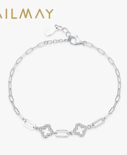 Ailmay Real 925 Sterling Silver Charm Lucky Grass Cubic Zirconia Adjustable Bracelet For Women Classic Wedding Statement Jewelry 1