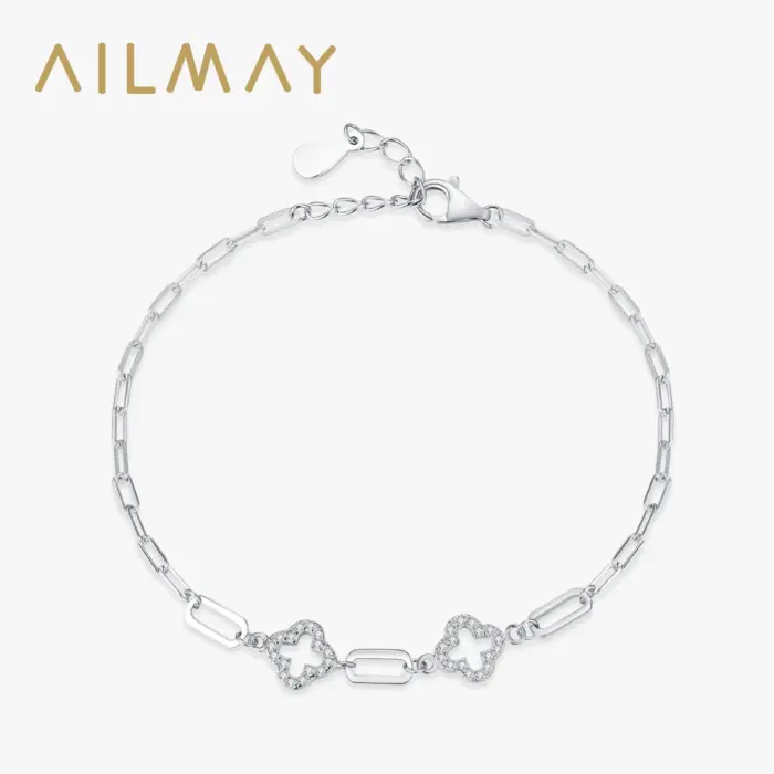 Ailmay Real 925 Sterling Silver Charm Lucky Grass Cubic Zirconia Adjustable Bracelet For Women Classic Wedding Statement Jewelry 1 Ailmay Real 925 Sterling Silver Charm Lucky Grass Cubic Zirconia Adjustable Bracelet For Women Classic Wedding Statement Jewelry 1