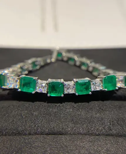 15-18cm 925 Sterling Silver Synthesis Colombian Emerald Bracelets for Women S925 Silver Carbon Diamond Chain Bracelet Bangles 1