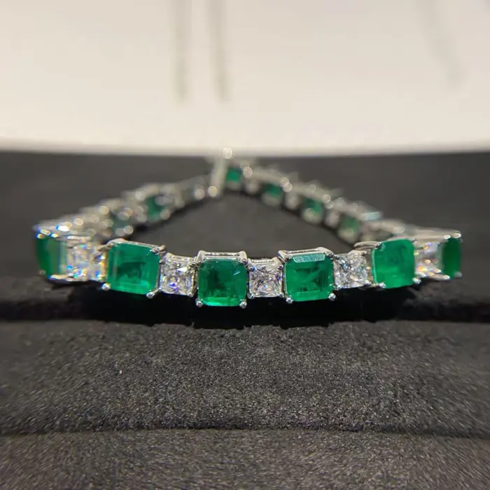 15-18cm 925 Sterling Silver Synthesis Colombian Emerald Bracelets for Women S925 Silver Carbon Diamond Chain Bracelet Bangles 1