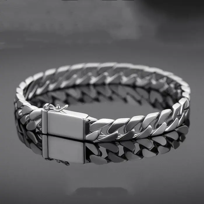 Real Solid S925 Sterling Silver Bracelet For Men Women Punk Couple Jewelry Authentic S925 Silver Bracelet Certified Jewelry 4